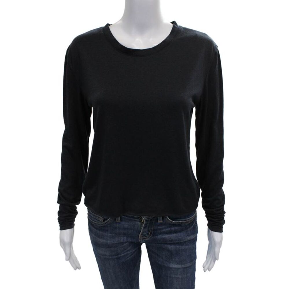 Firehouse Womens Basic Black Rayon Crew Neck Long Sleeve T-Shirt Size One Size